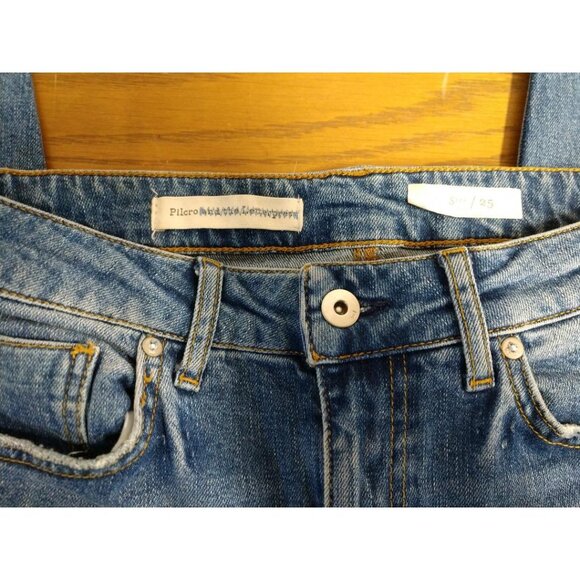 Pilcro & The Letterpress High-Rise Distressed Blue Denim Jeans W/ Side Stripes - Picture 3 of 9